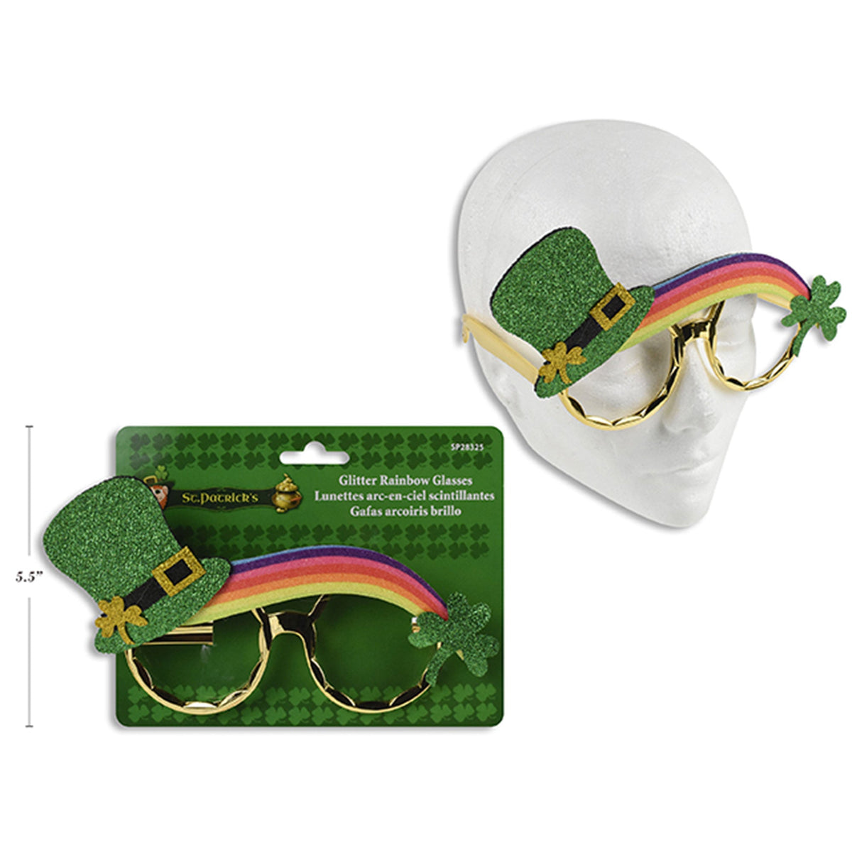 LINK PRODUCT SOLUTIONS St-Patrick St-Patrick's Leprechaun Glitter Rainbow Glasses, 1 Count 676844283253