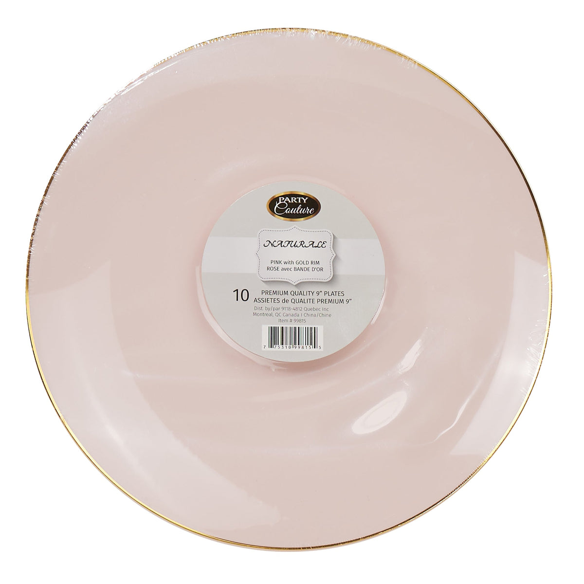 MADISON IMPORTS Disposable-Plasticware Blush Pink Premium Quality Round Plates with Gold Rim, 9 Inches, 10 Count