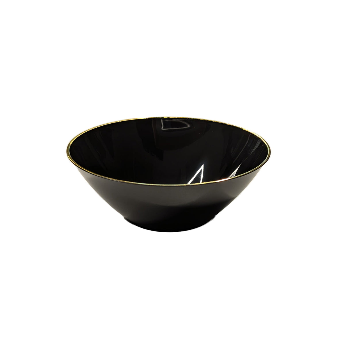 MADISON IMPORTS Disposable-Plasticware Premium Quality Round Black Bowl with Gold Rim, 6 oz, 10 Count 775310997110