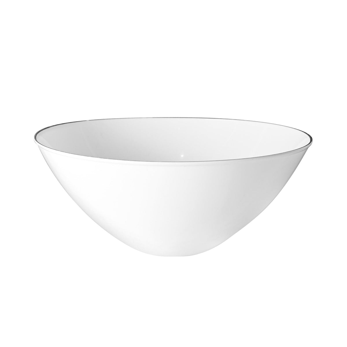 MADISON IMPORTS Disposable-Plasticware White Premium Quality Salad Bowl with Silver Rim, 112 oz, 1 Count 775310995192