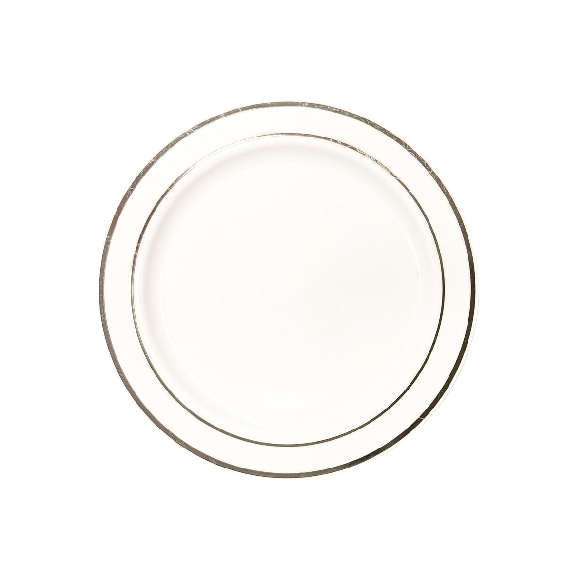 MADISON IMPORTS Disposable-Plasticware White Premium Quality Small Round Plates with Silver Stripes, 7 Inches, 10 Count 775310993143