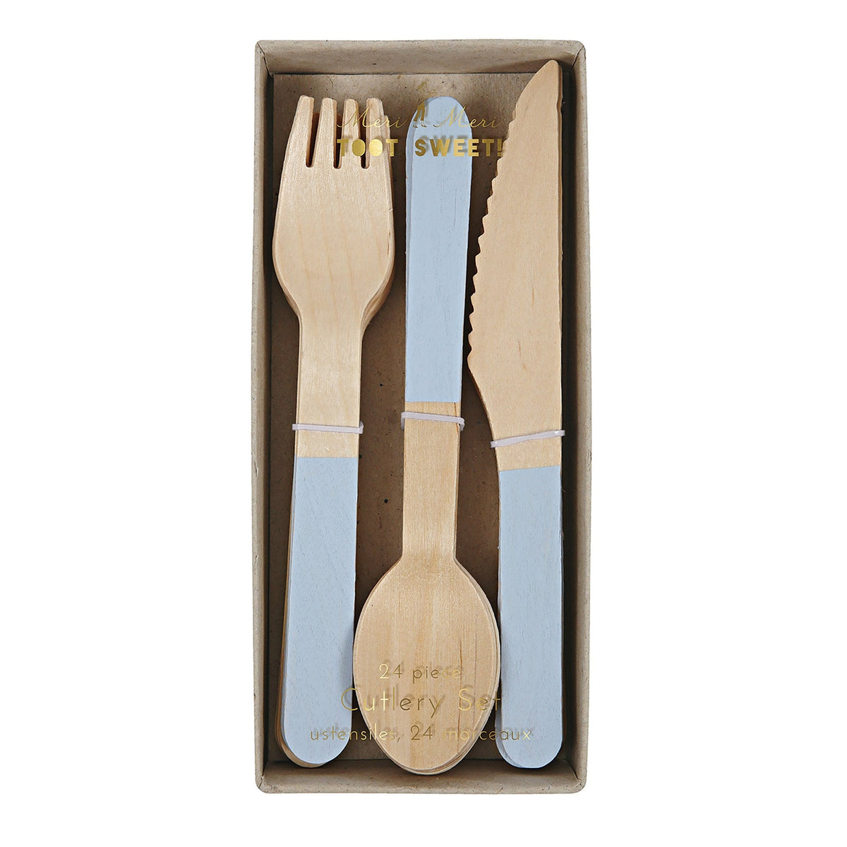 Meri Meri Everyday Entertaining Blue Wooden Cutlery Set, 24 Count 636997218250