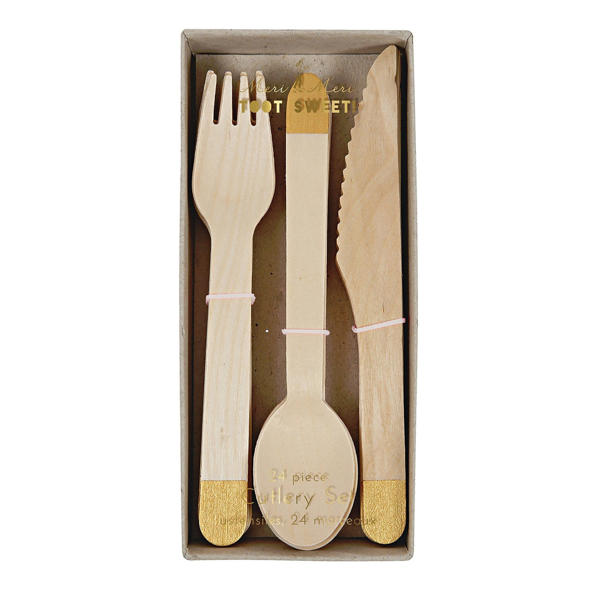 Meri Meri Everyday Entertaining Gold Wooden Cutlery Set, 24 Count 636997218243