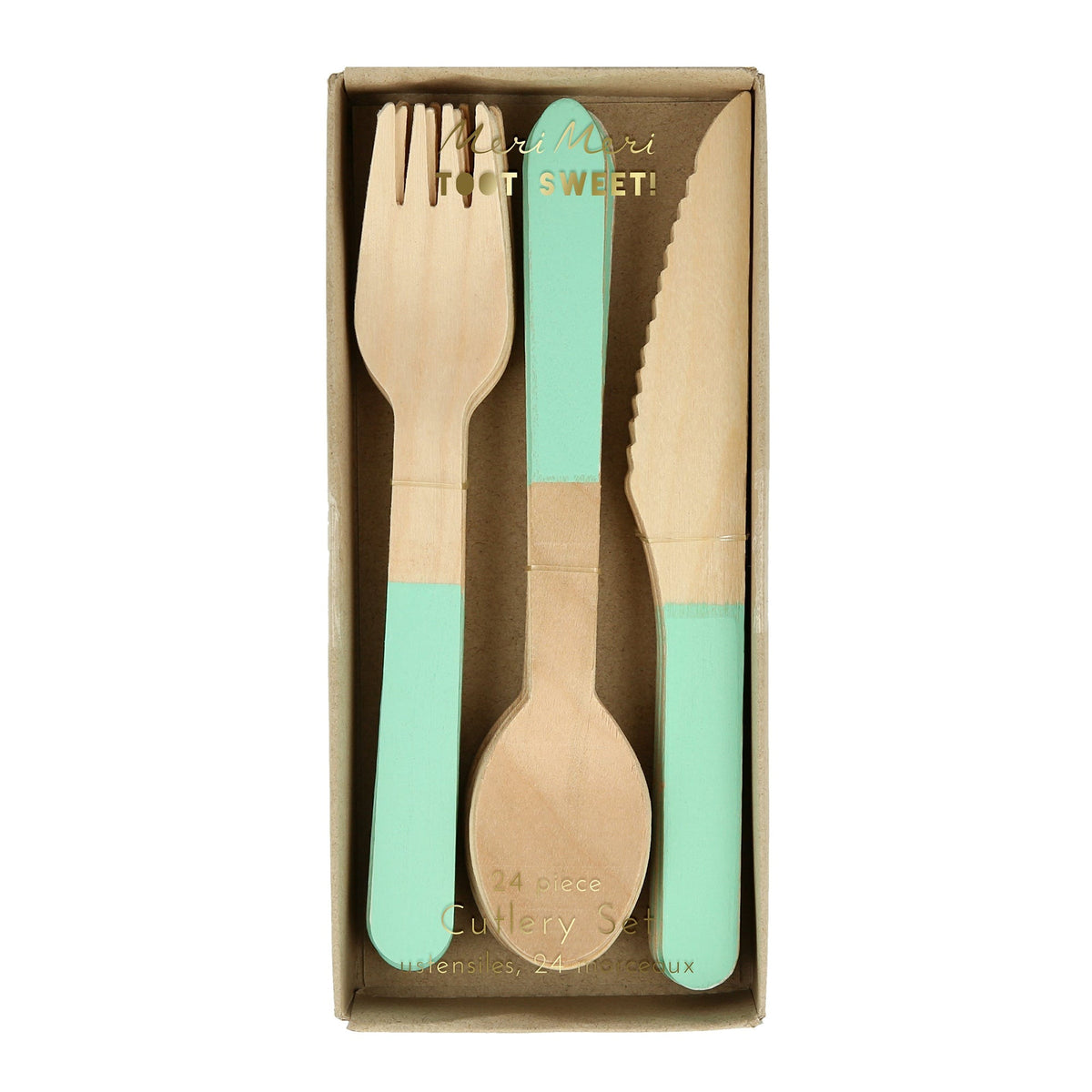 Meri Meri Everyday Entertaining Mint Green Wooden Cutlery Set, 24 Count