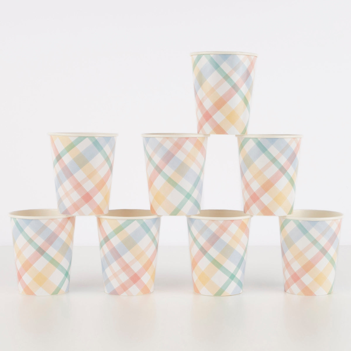 Meri Meri Everyday Entertaining Spring Plaid Party Paper Cups, 9 Oz, 8 Count