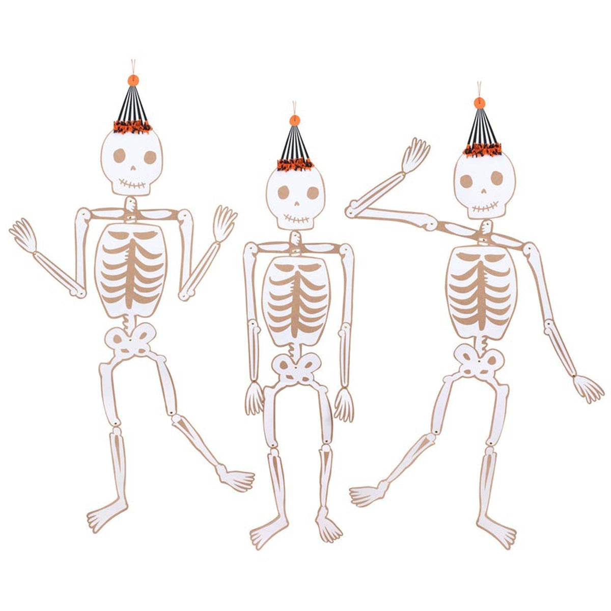 MERI MERI Halloween Giant Jointed Skeleton Shaped Hanging Decorations, 58 Inches, 3 Count 636997271798