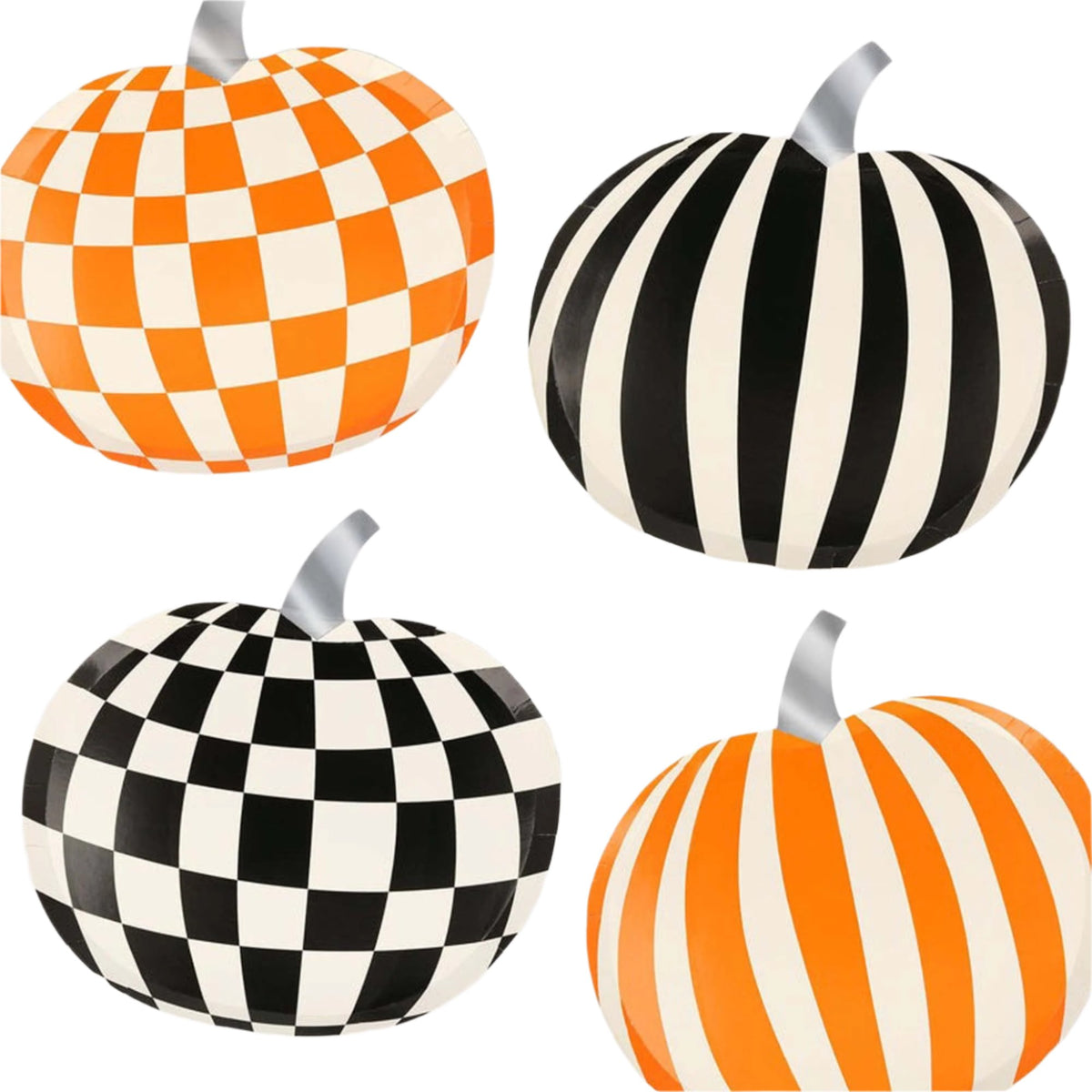 MERI MERI Halloween Mod Pattern Large Pumpkin Shaped Lunch Paper Plates, 9 Inches, 8 Count