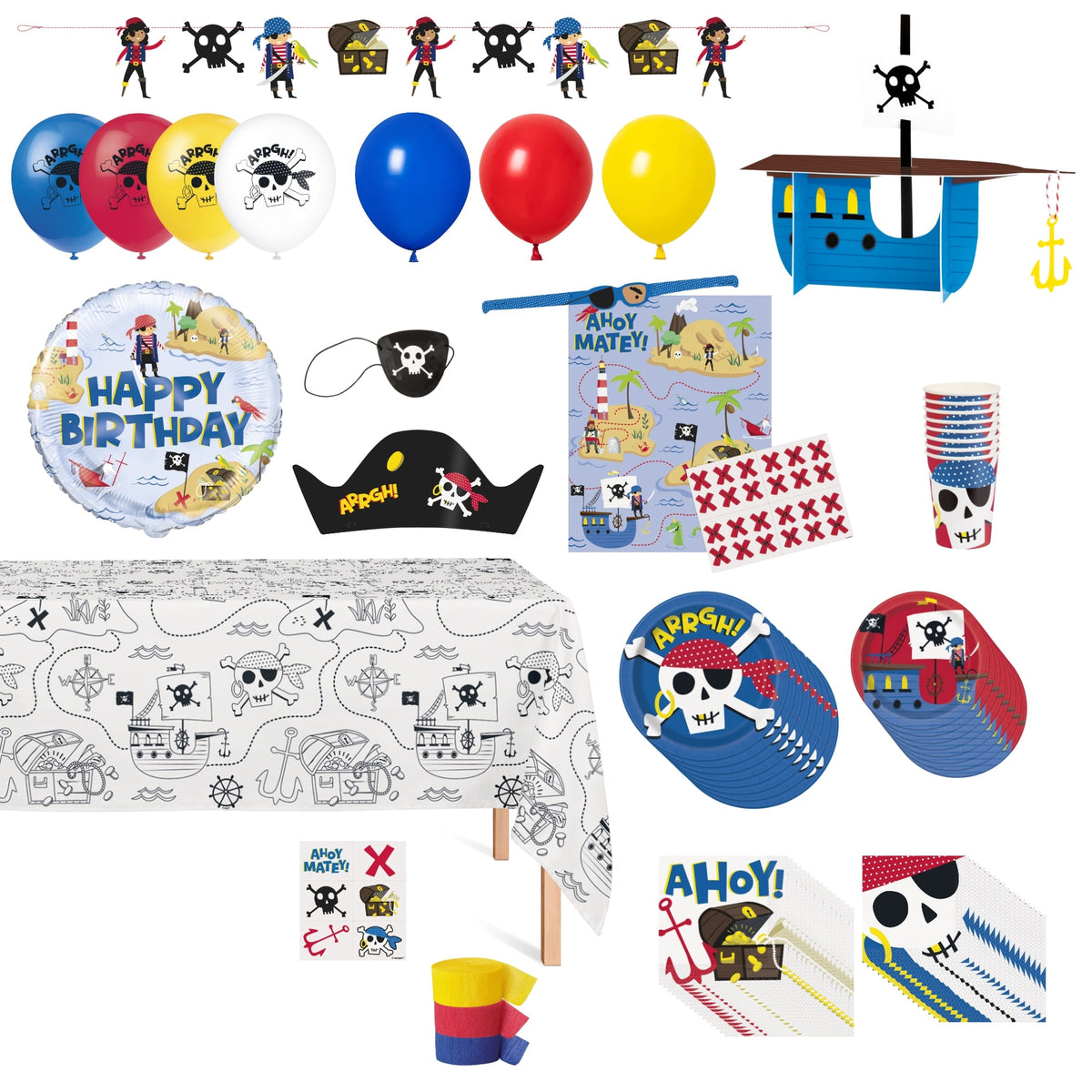 PARTY EXPERT Kids Birthday Ahoy Pirate Standard Birthday Party Supplies Kit, 8 Guests