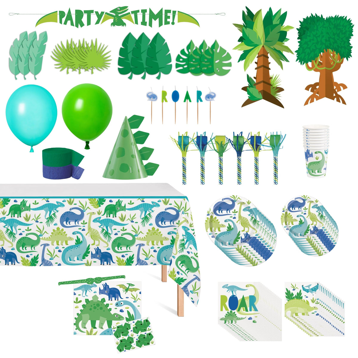 PARTY EXPERT Kids Birthday Blue and Green Dinosaurs Standard Birthday Party Supplies Kit, 8 Guests