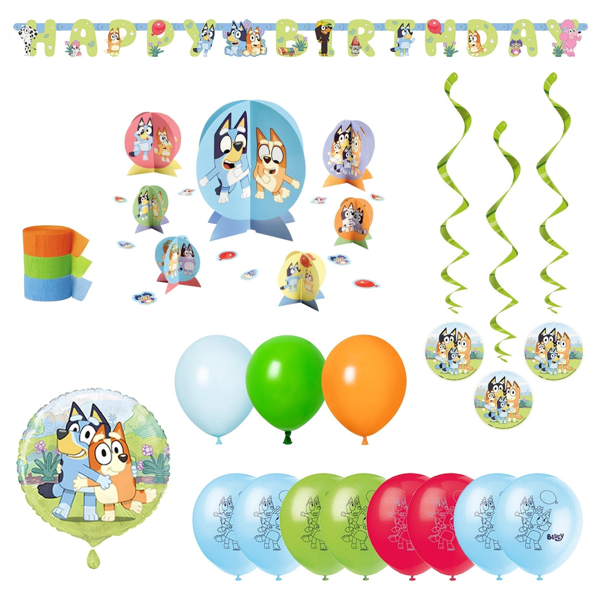 PARTY EXPERT Kids Birthday Bluey Basic Decoration Party Supplies Kit, 8 Guests