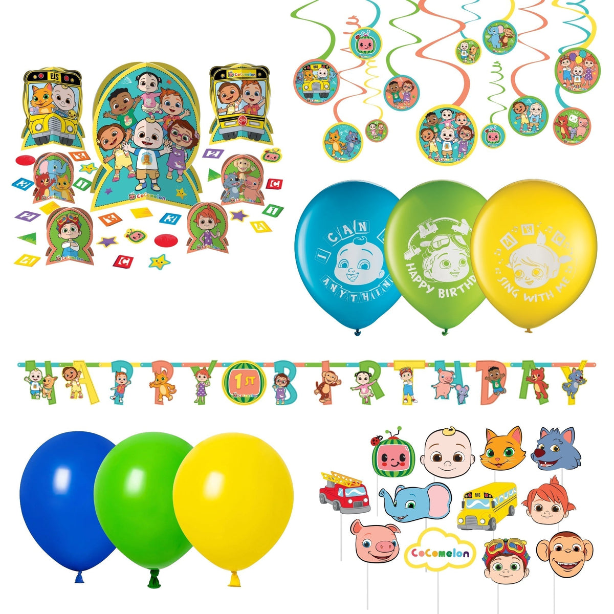 PARTY EXPERT Kids Birthday Cocomelon Basic Decoration Party Supplies Kit, 8 Guests