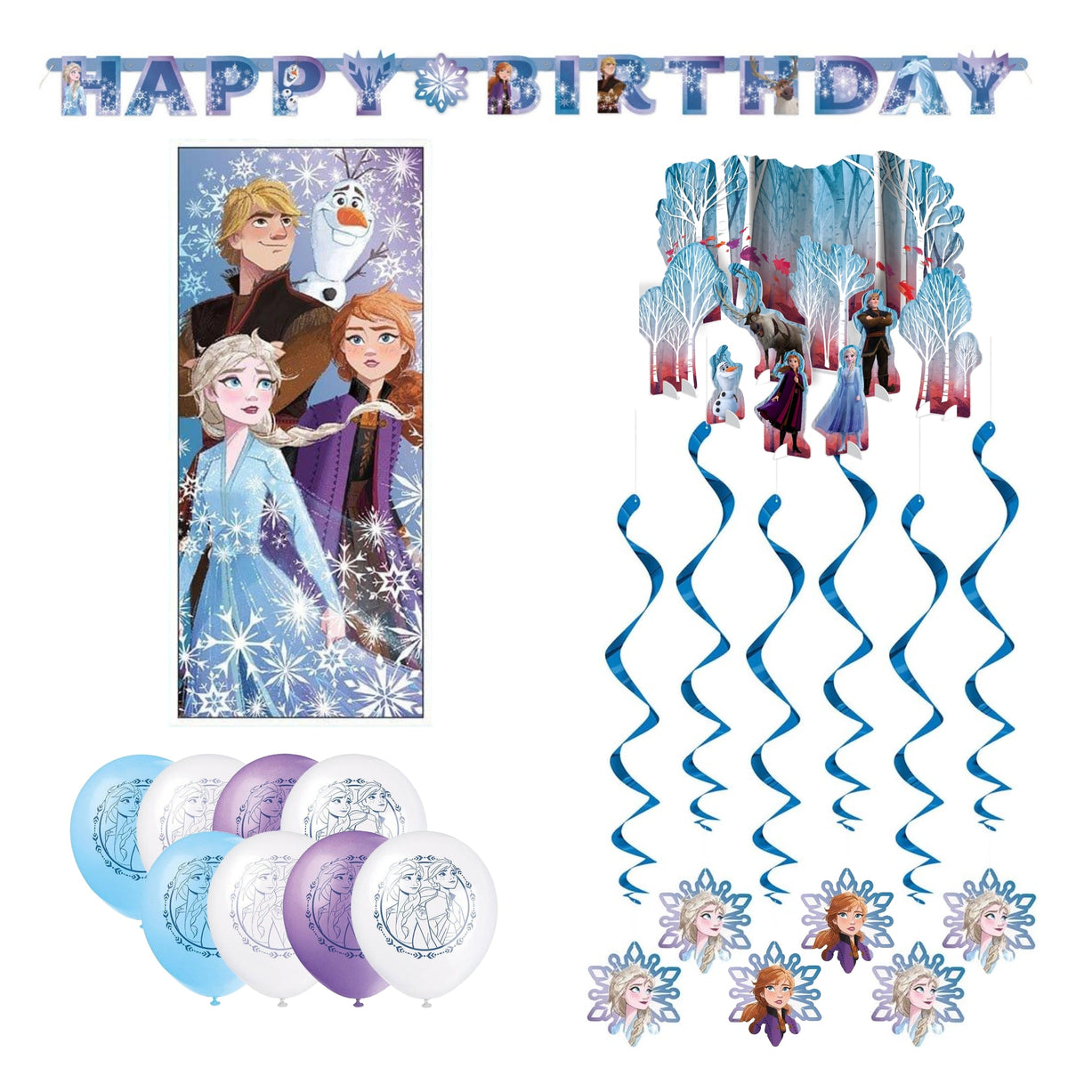 PARTY EXPERT Kids Birthday Disney Frozen Basic Decoration Party Supplies Kit, 8 Guests