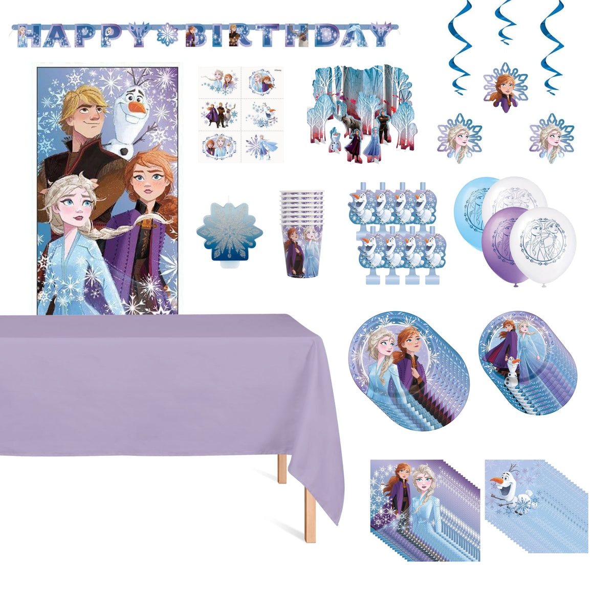 PARTY EXPERT Kids Birthday Disney Frozen Standard Birthday Party Supplies Kit, 8 Guests