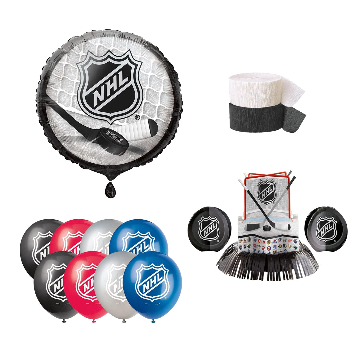 PARTY EXPERT Kids Birthday Hockey NHL Basic Decoration Party Supplies Kit, 8 Guests