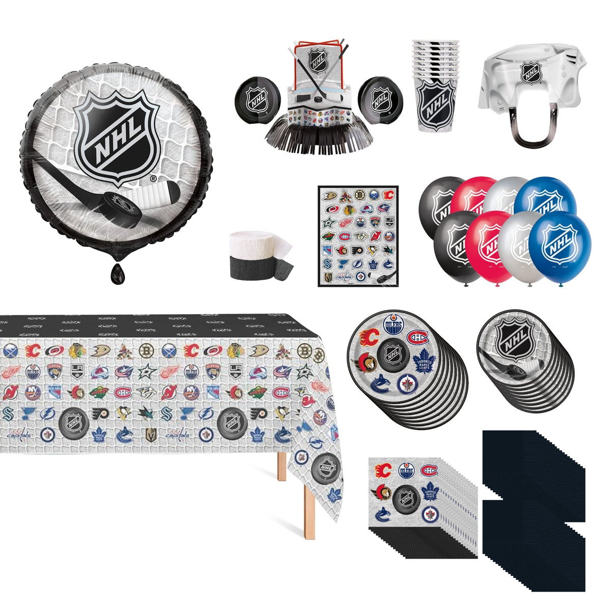 PARTY EXPERT Kids Birthday Hockey NHL Standard Birthday Party Supplies Kit, 8 Guests