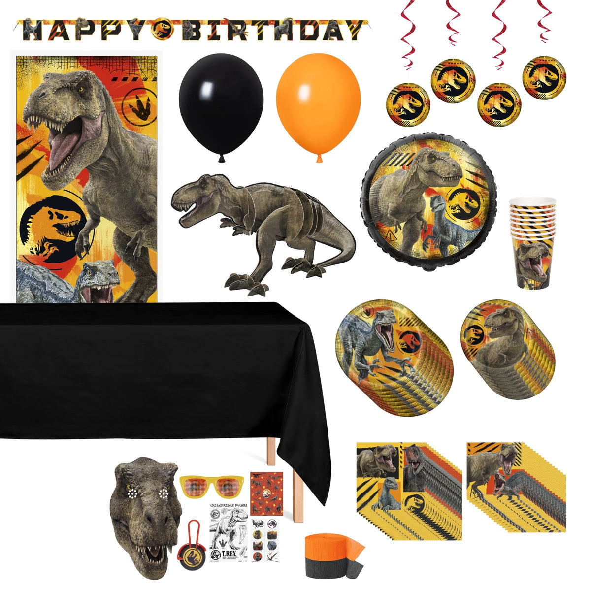 PARTY EXPERT Kids Birthday Jurassic World Standard Birthday Party Supplies Kit, 8 Guests