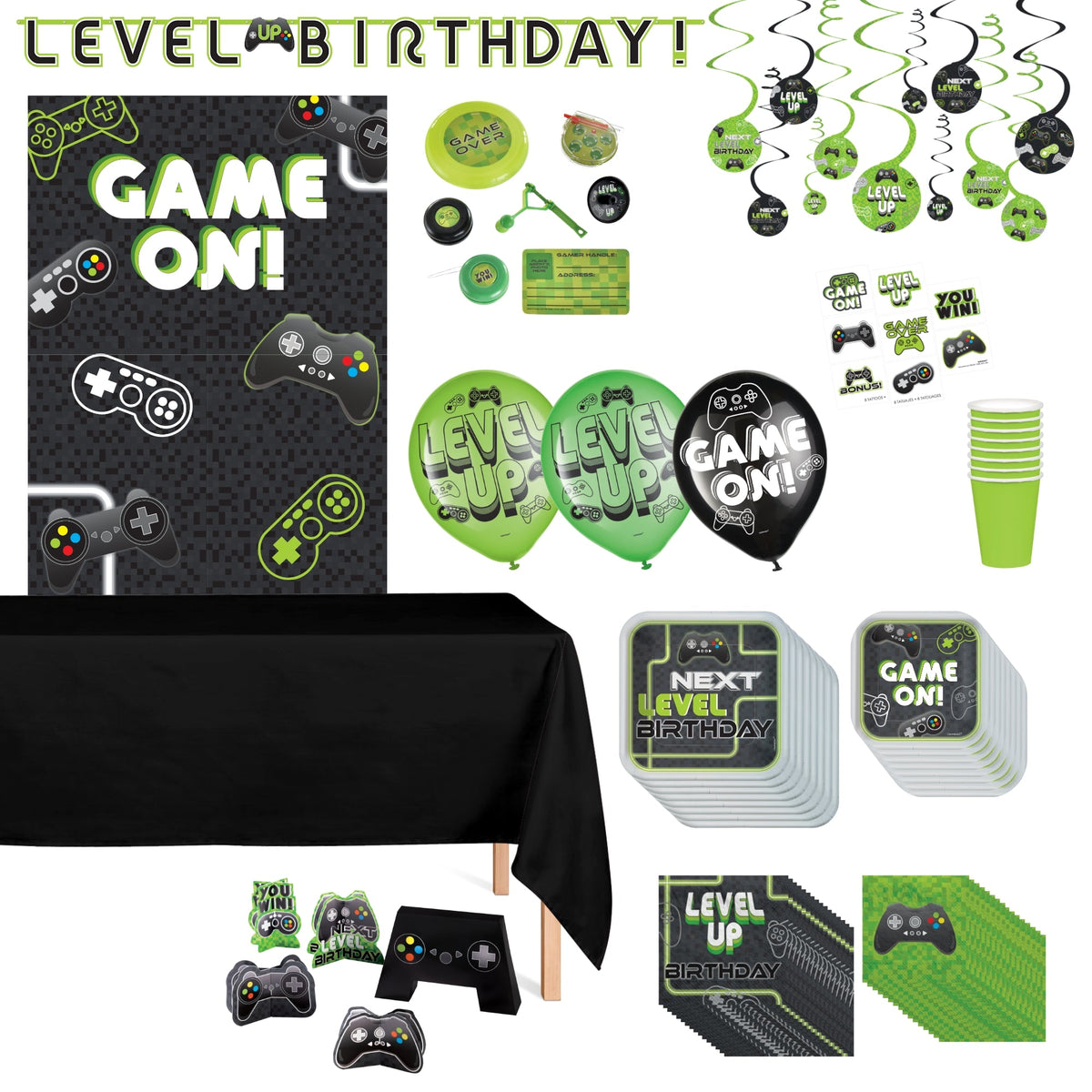 PARTY EXPERT Kids Birthday Level Up Standard Birthday Party Supplies Kit, 8 Guests