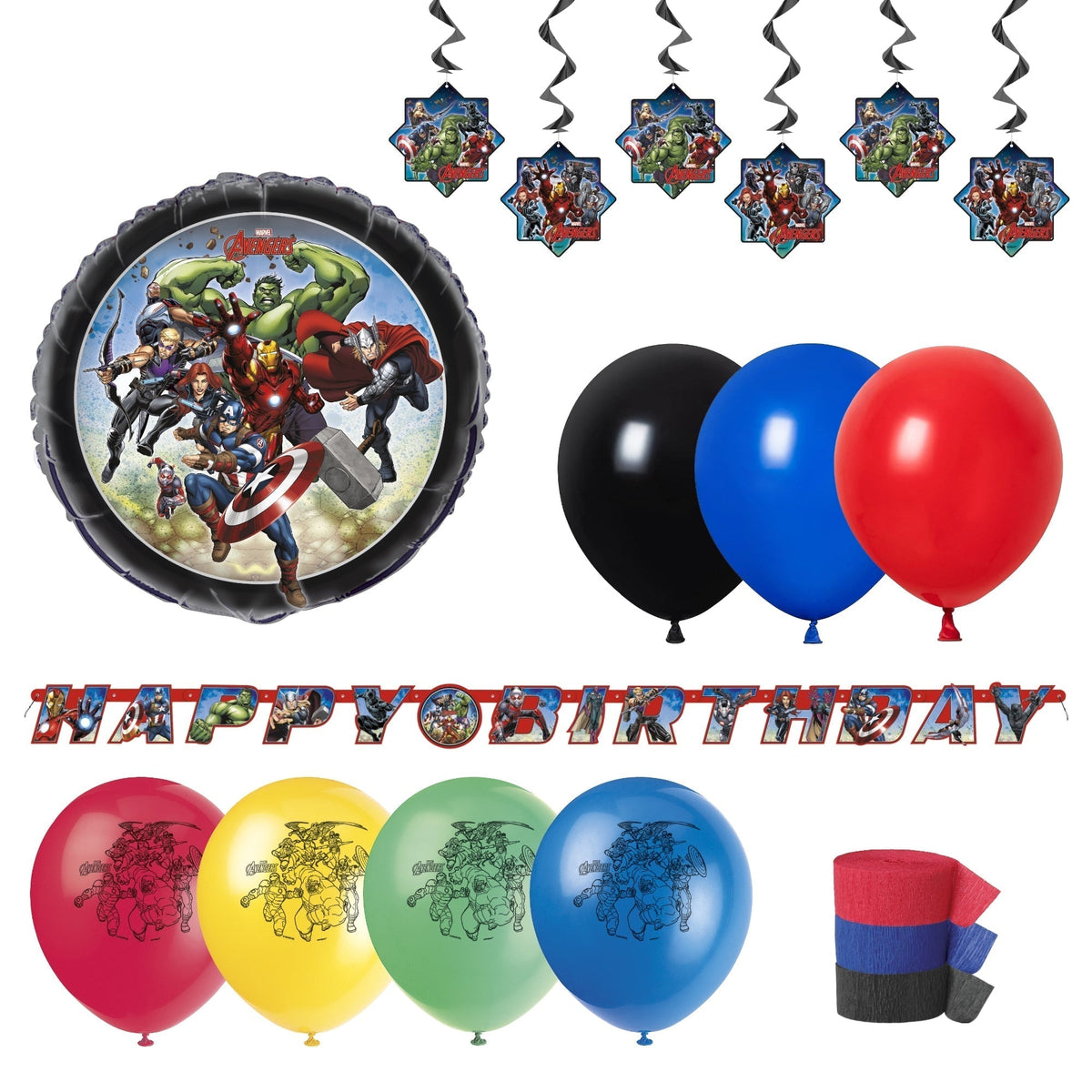 PARTY EXPERT Kids Birthday Marvel Avengers Basic Decoration Party Supplies Kit, 8 Guests