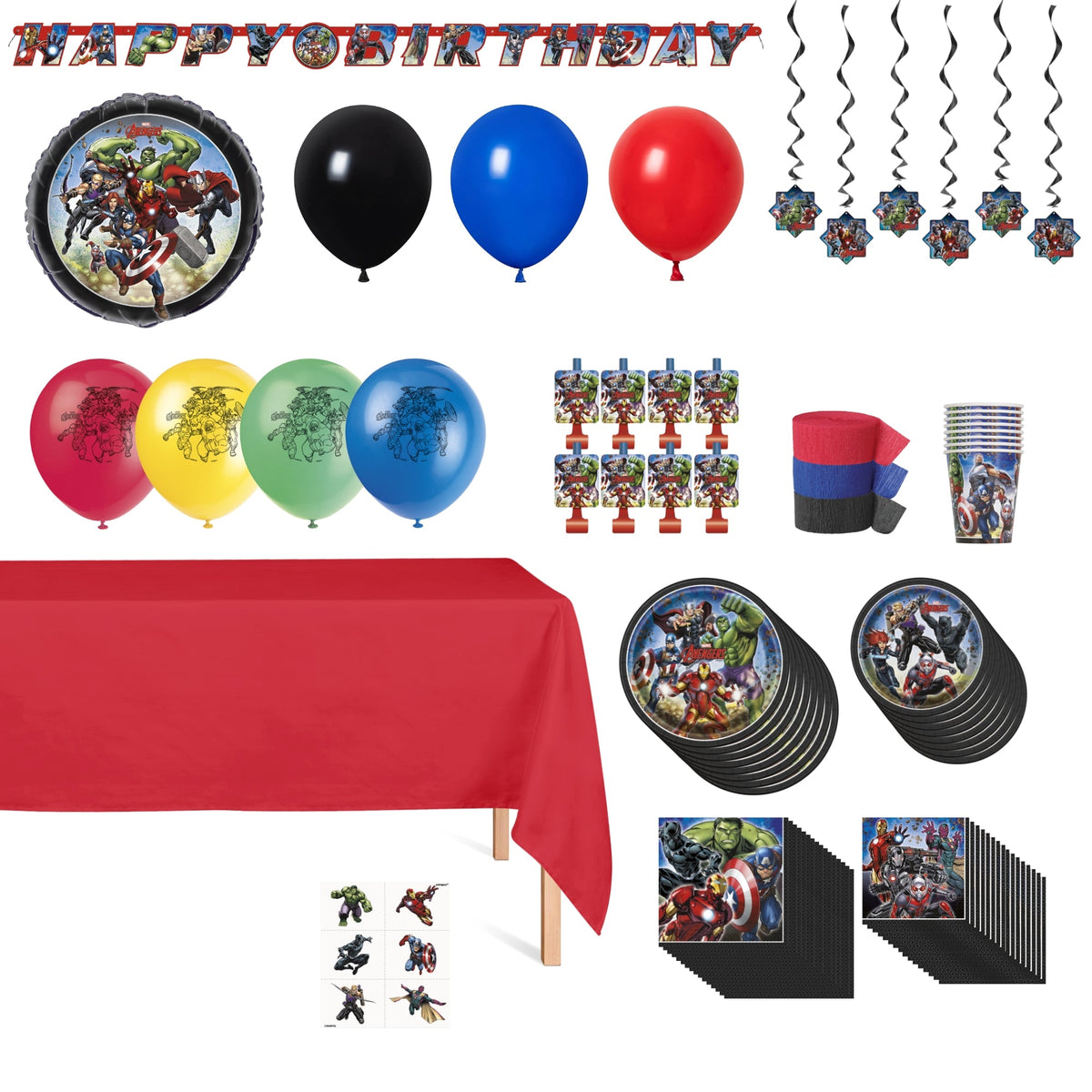 PARTY EXPERT Kids Birthday Marvel Avengers Standard Birthday Party Supplies Kit, 8 Guests