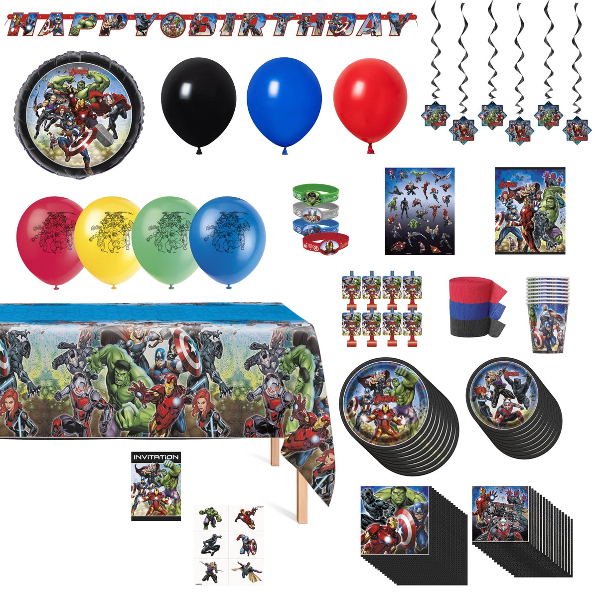 PARTY EXPERT Kids Birthday Marvel Avengers Ultimate Birthday Party Supplies Kit, 8 Guests