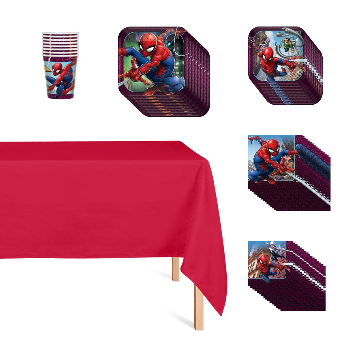 PARTY EXPERT Kids Birthday Marvel Spider-Man Basic Tableware Birthday Party Supplies Kit, 8 Guests