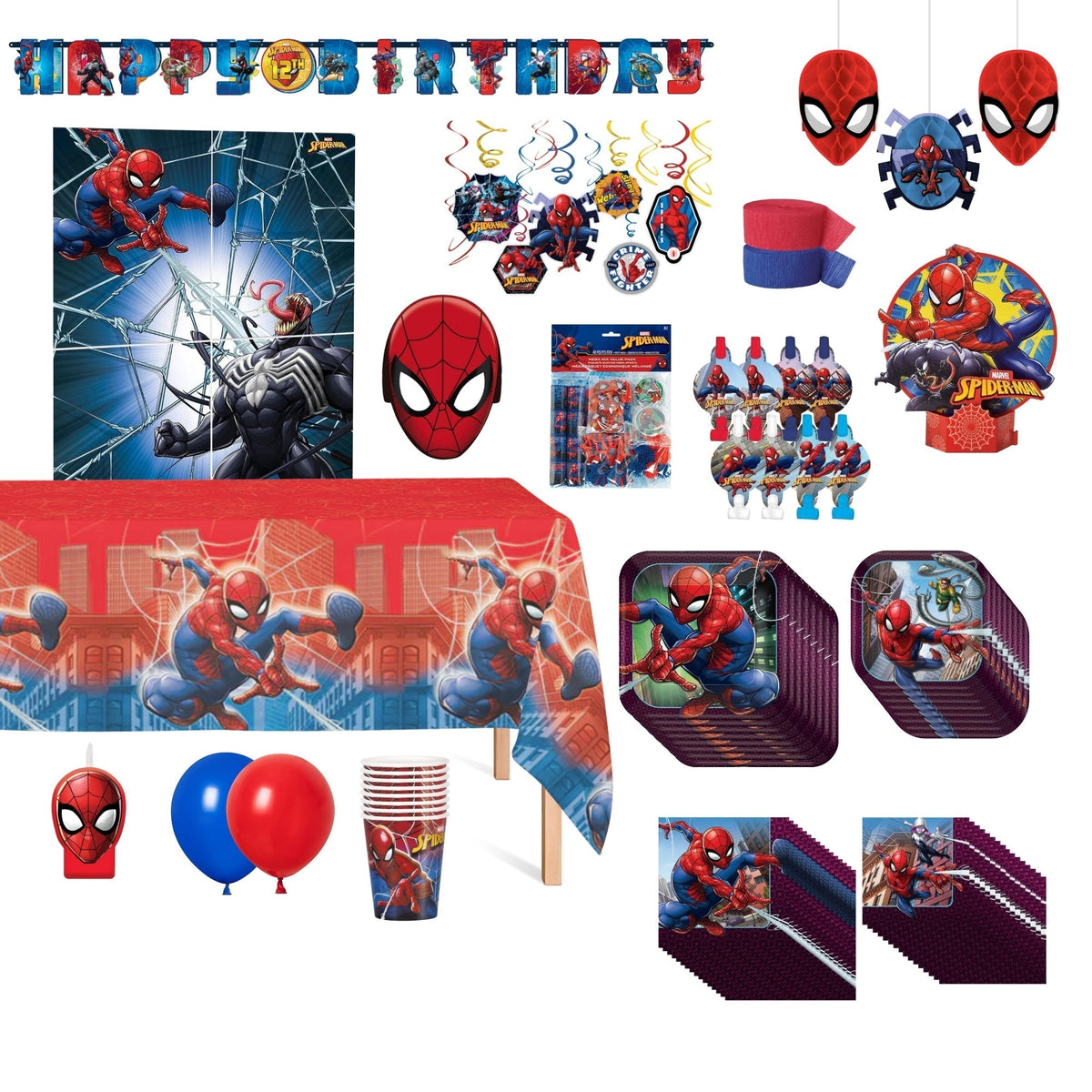 PARTY EXPERT Kids Birthday Marvel Spider-Man Ultimate Birthday Party Supplies Kit, 8 Guests