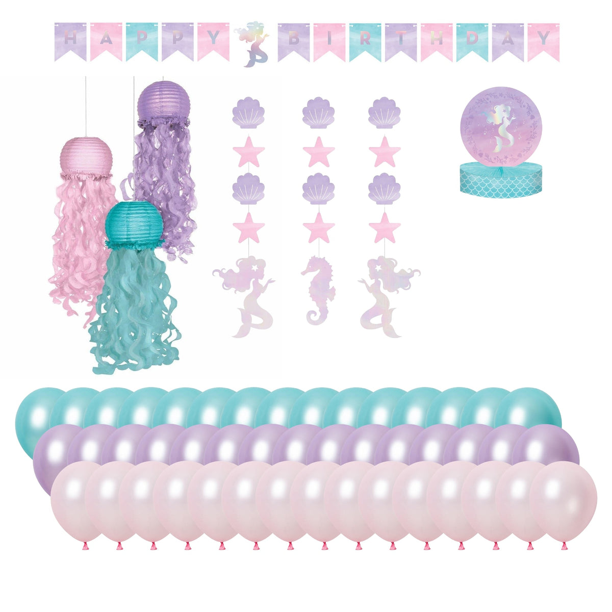 PARTY EXPERT Kids Birthday Mermaid Shine Basic Decoration Party Supplies Kit, 8 Guests