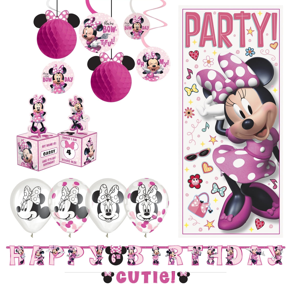 PARTY EXPERT Kids Birthday Minnie Mouse Basic Decoration Party Supplies Kit, 8 Guests