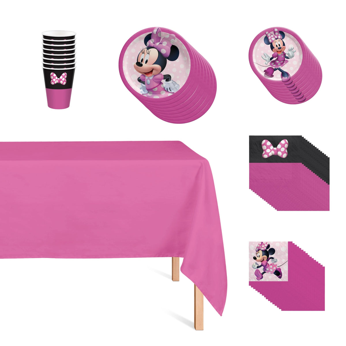 PARTY EXPERT Kids Birthday Minnie Mouse Basic Tableware Birthday Party Supplies Kit, 8 Guests