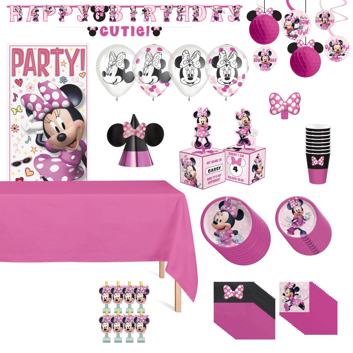 PARTY EXPERT Kids Birthday Minnie Mouse Standard Birthday Party Supplies Kit, 8 Guests