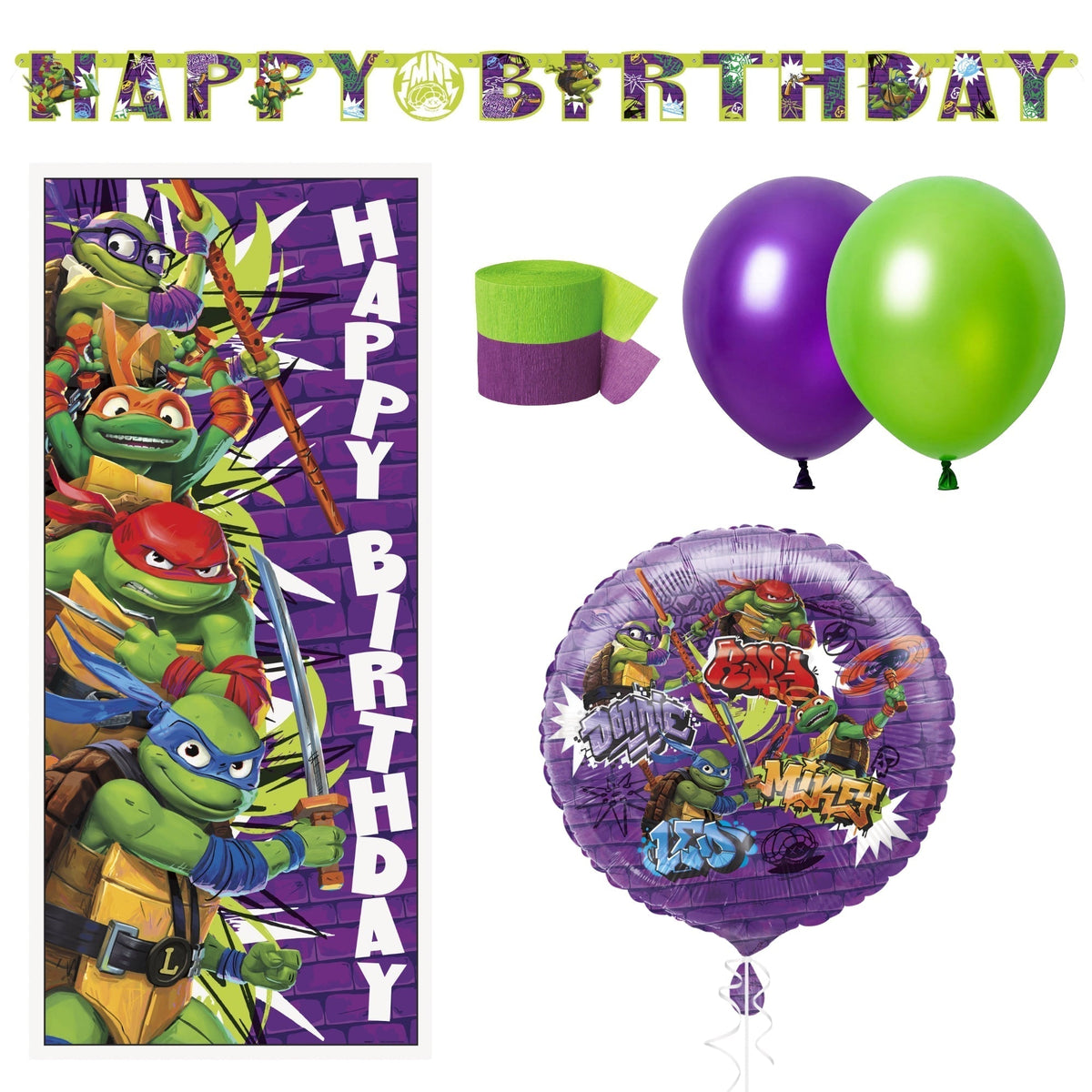 PARTY EXPERT Kids Birthday Ninja Turtles Basic Decoration Party Supplies Kit, 8 Guests