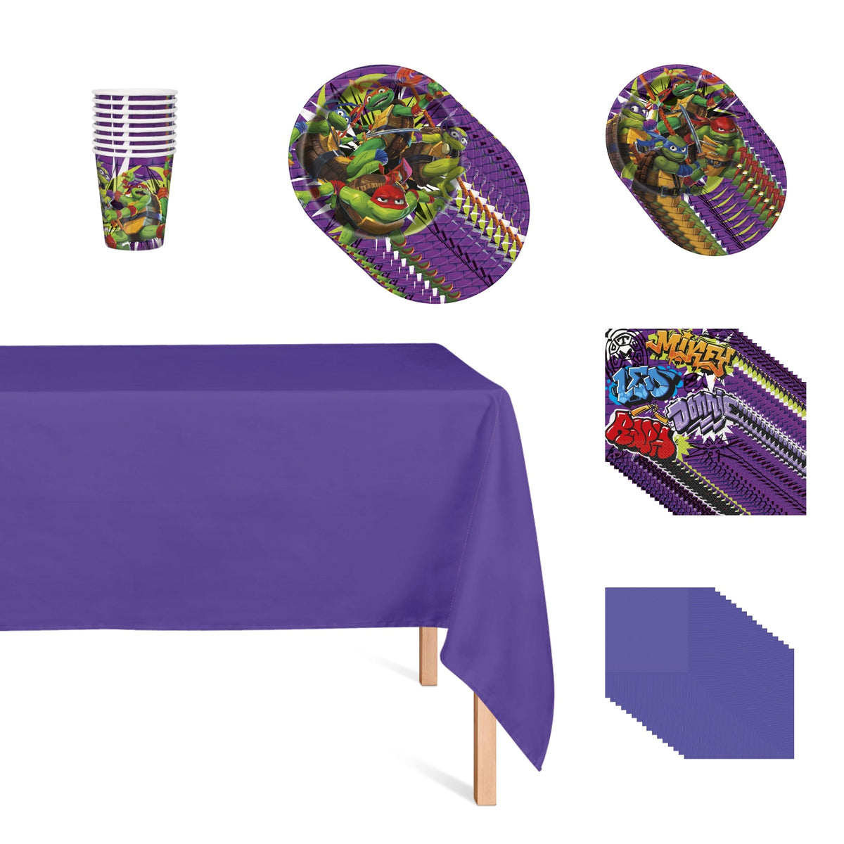 PARTY EXPERT Kids Birthday Ninja Turtles Basic Tableware Birthday Party Supplies Kit, 8 Guests