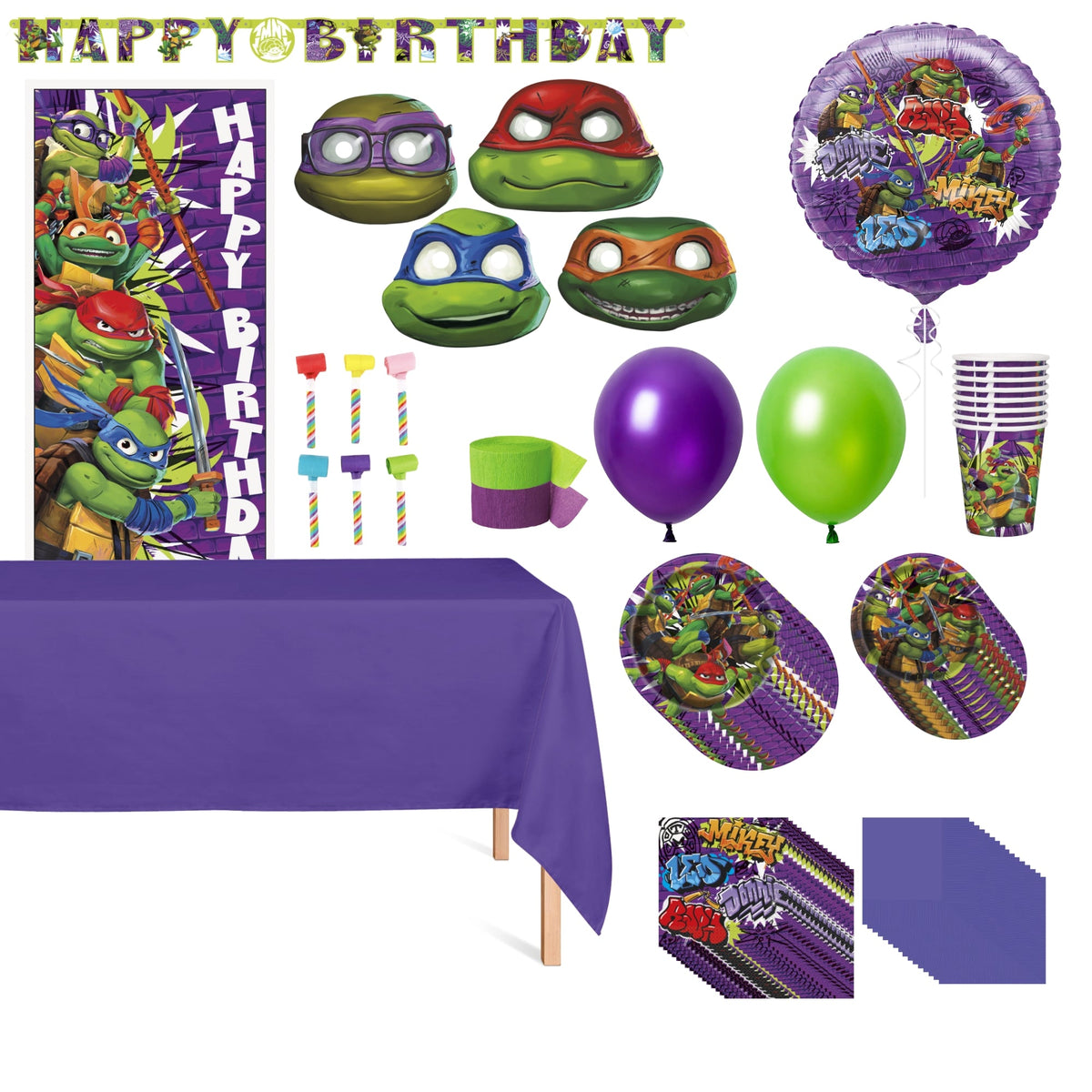 PARTY EXPERT Kids Birthday Ninja Turtles Standard Birthday Party Supplies Kit, 8 Guests