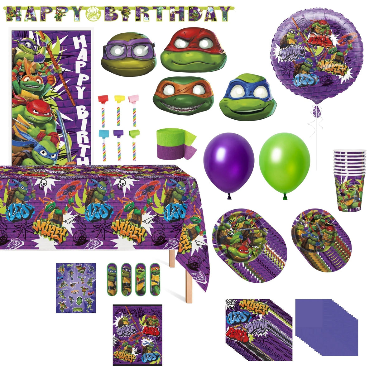 PARTY EXPERT Kids Birthday Ninja Turtles Ultimate Birthday Party Supplies Kit, 8 Guests