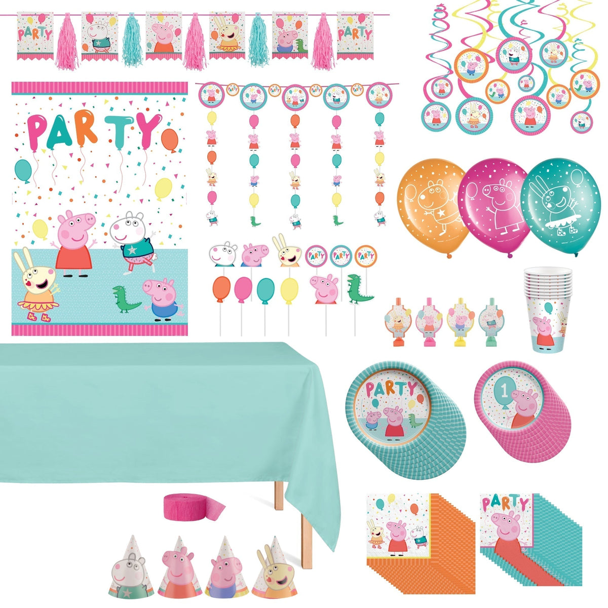 PARTY EXPERT Kids Birthday Peppa Pig Standard Birthday Party Supplies Kit, 8 Guests