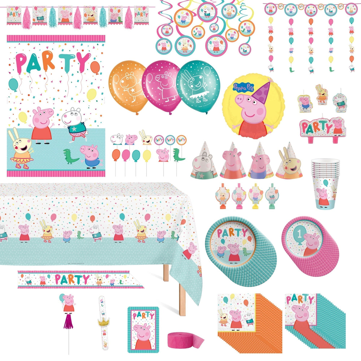 PARTY EXPERT Kids Birthday Peppa Pig Ultimate Birthday Party Supplies Kit, 8 Guests