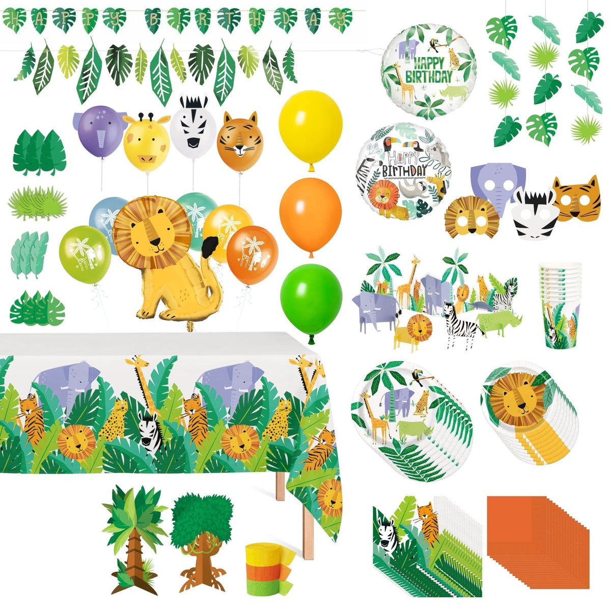 PARTY EXPERT Kids Birthday Safari Animal Ultimate 1st Birthday Party Supplies Kit, 8 Guests