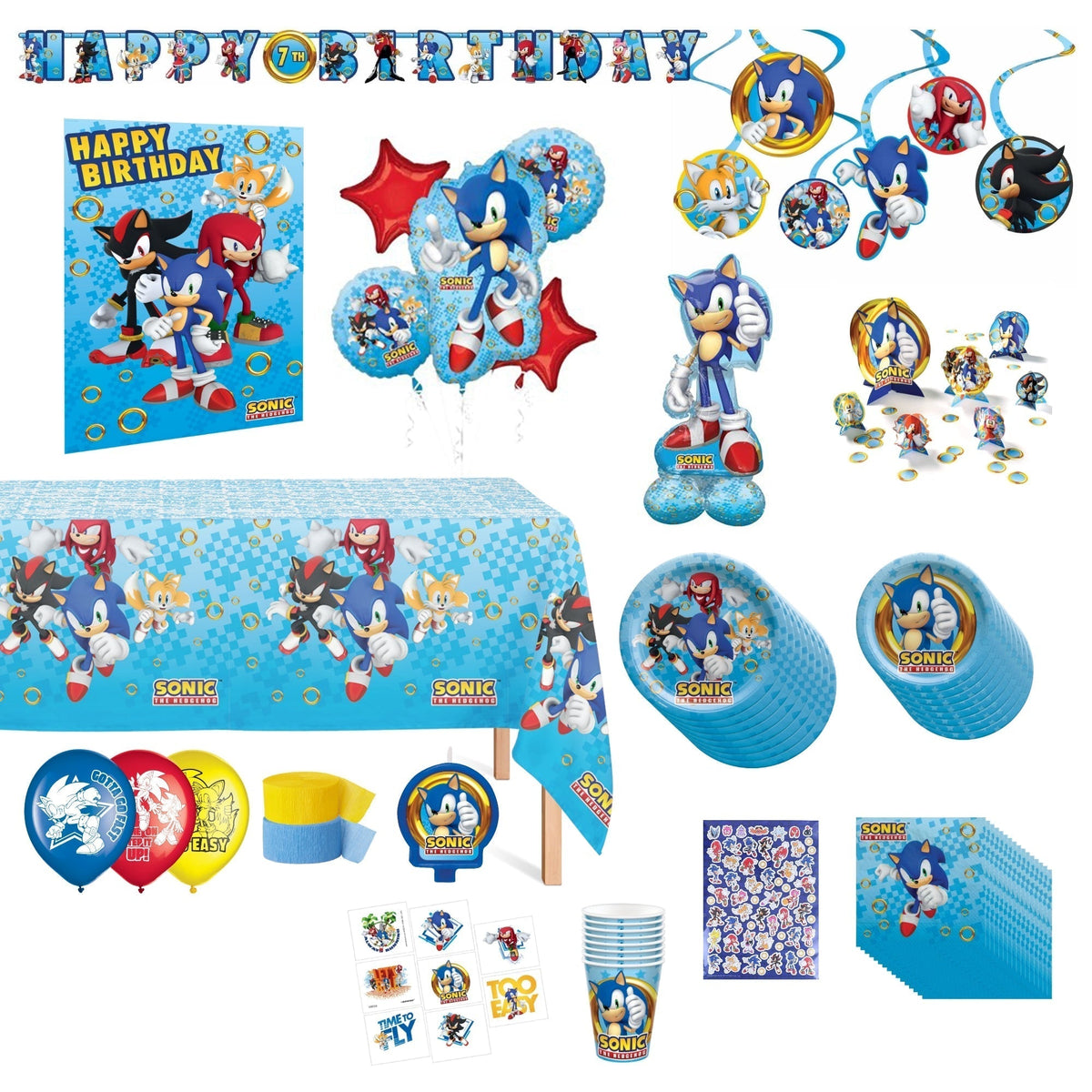 PARTY EXPERT Kids Birthday Sonic Ultimate Birthday Party Supplies Kit, Guests 8