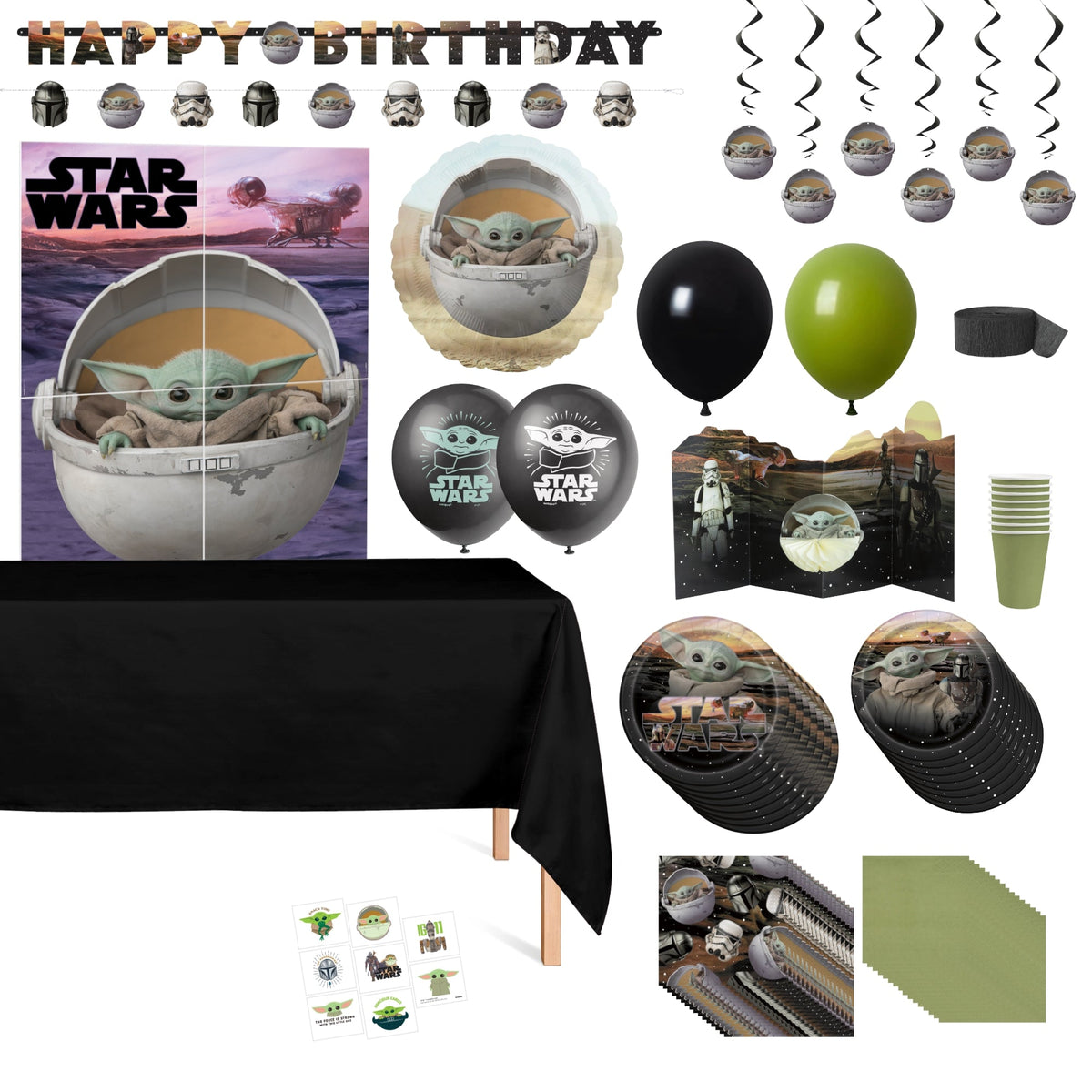 PARTY EXPERT Kids Birthday Star Wars The Mandalorian Grogu Standard Birthday Party Supplies Kit, 8 Guests