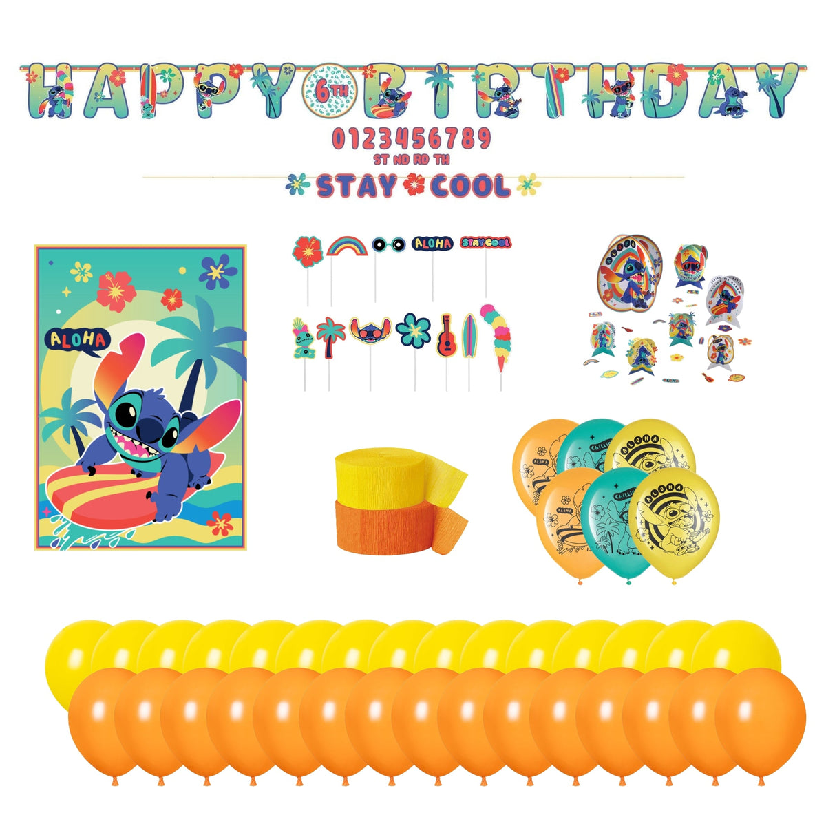 PARTY EXPERT Kids Birthday Stitch Basic Decoration Birthday Party Supplies Kit, 8 Guests