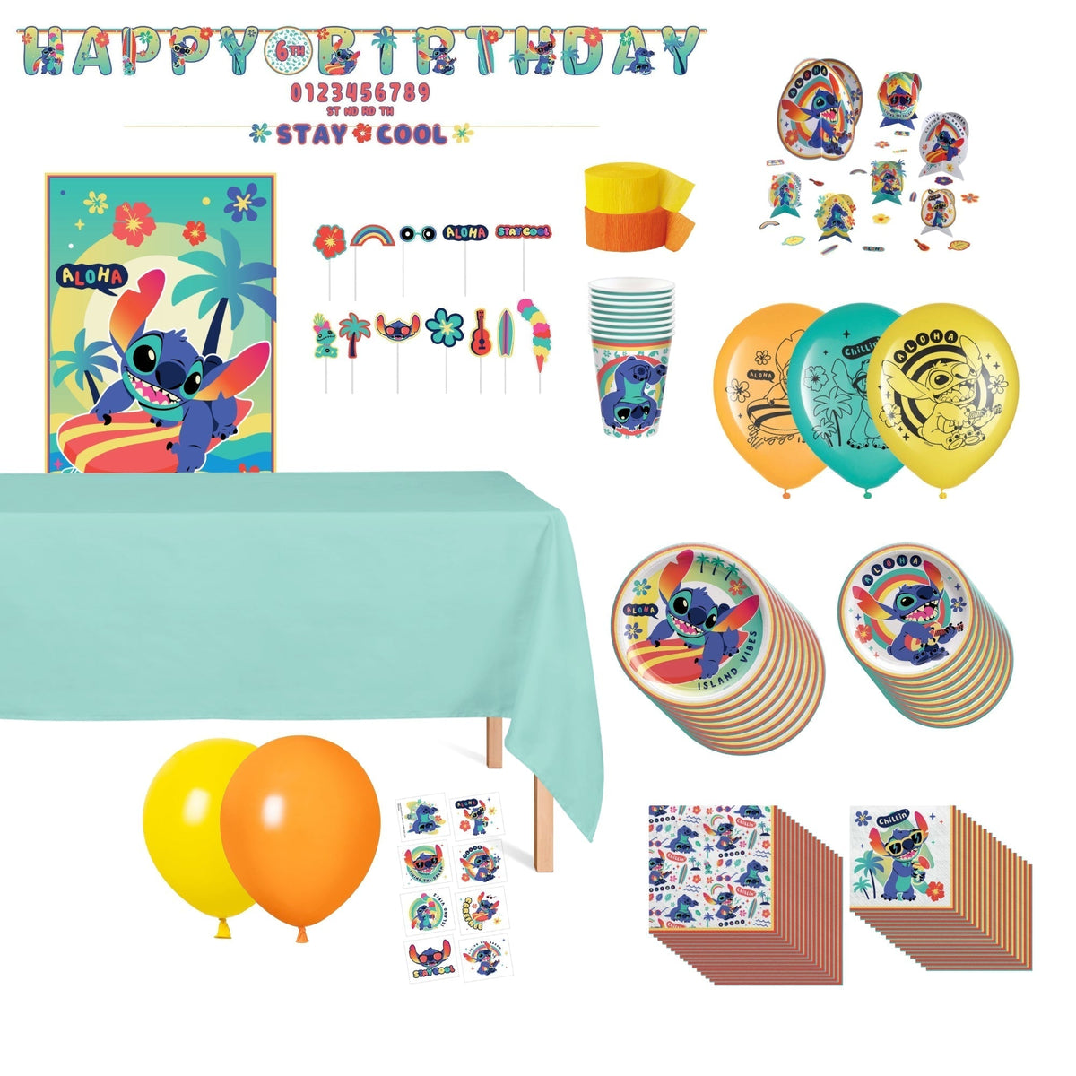 PARTY EXPERT Kids Birthday Stitch Standard Birthday Party Supplies Kit, 8 Guests