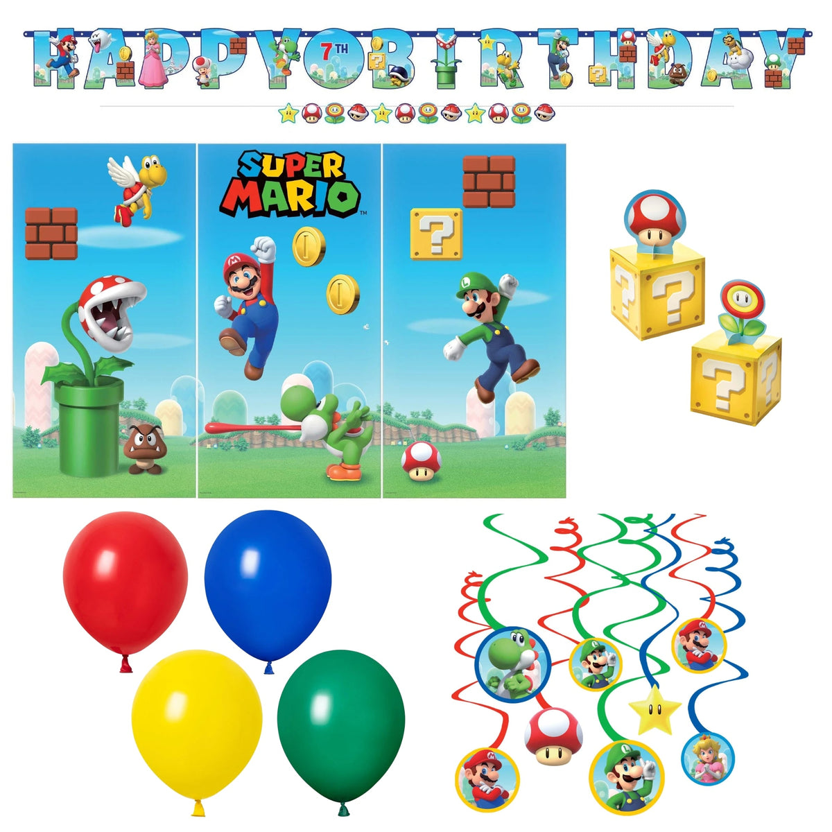 PARTY EXPERT Kids Birthday Super Mario Bros. Basic Decoration Party Supplies Kit, 8 Guests