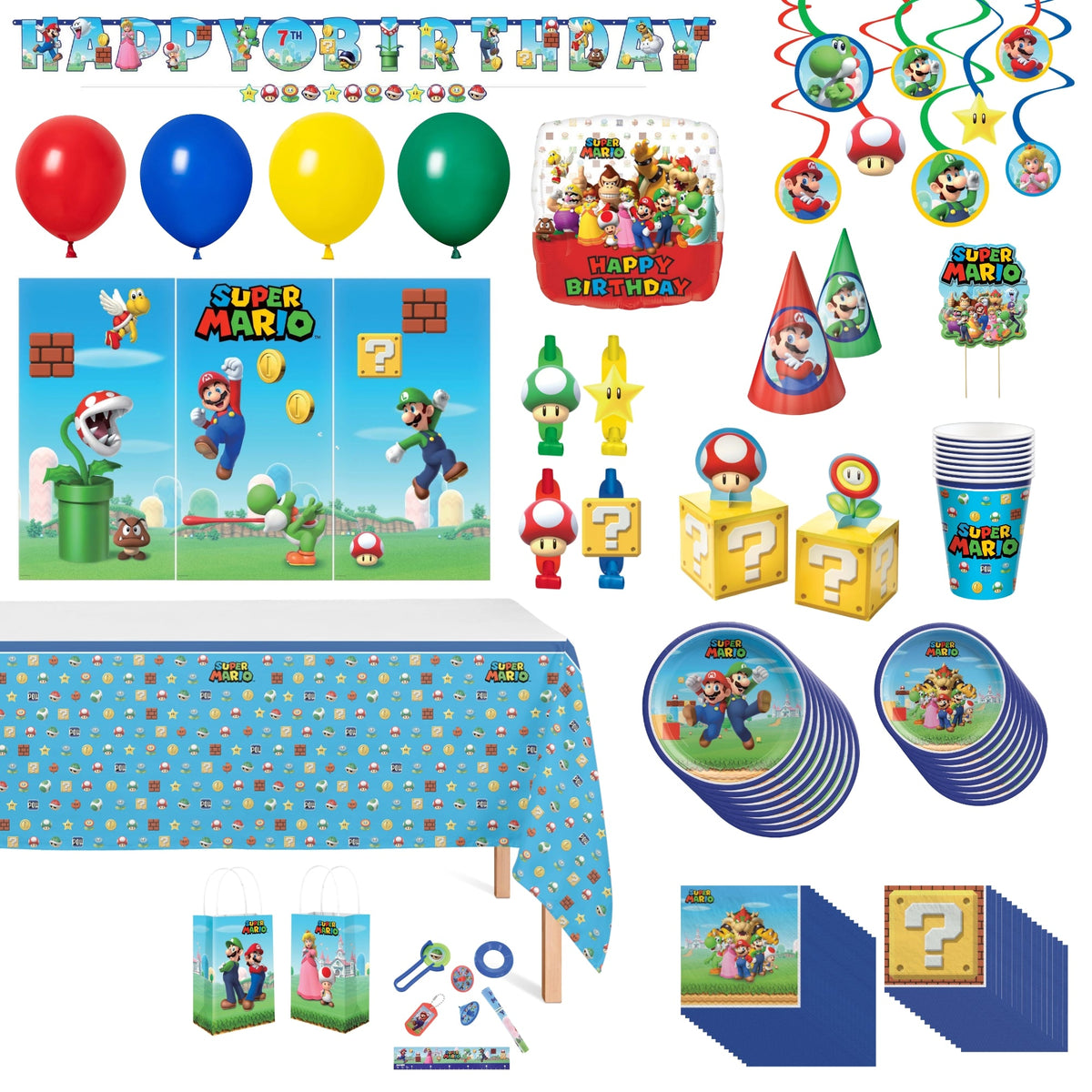 PARTY EXPERT Kids Birthday Super Mario Bros. Ultimate Birthday Party Supplies Kit, 8 Guests