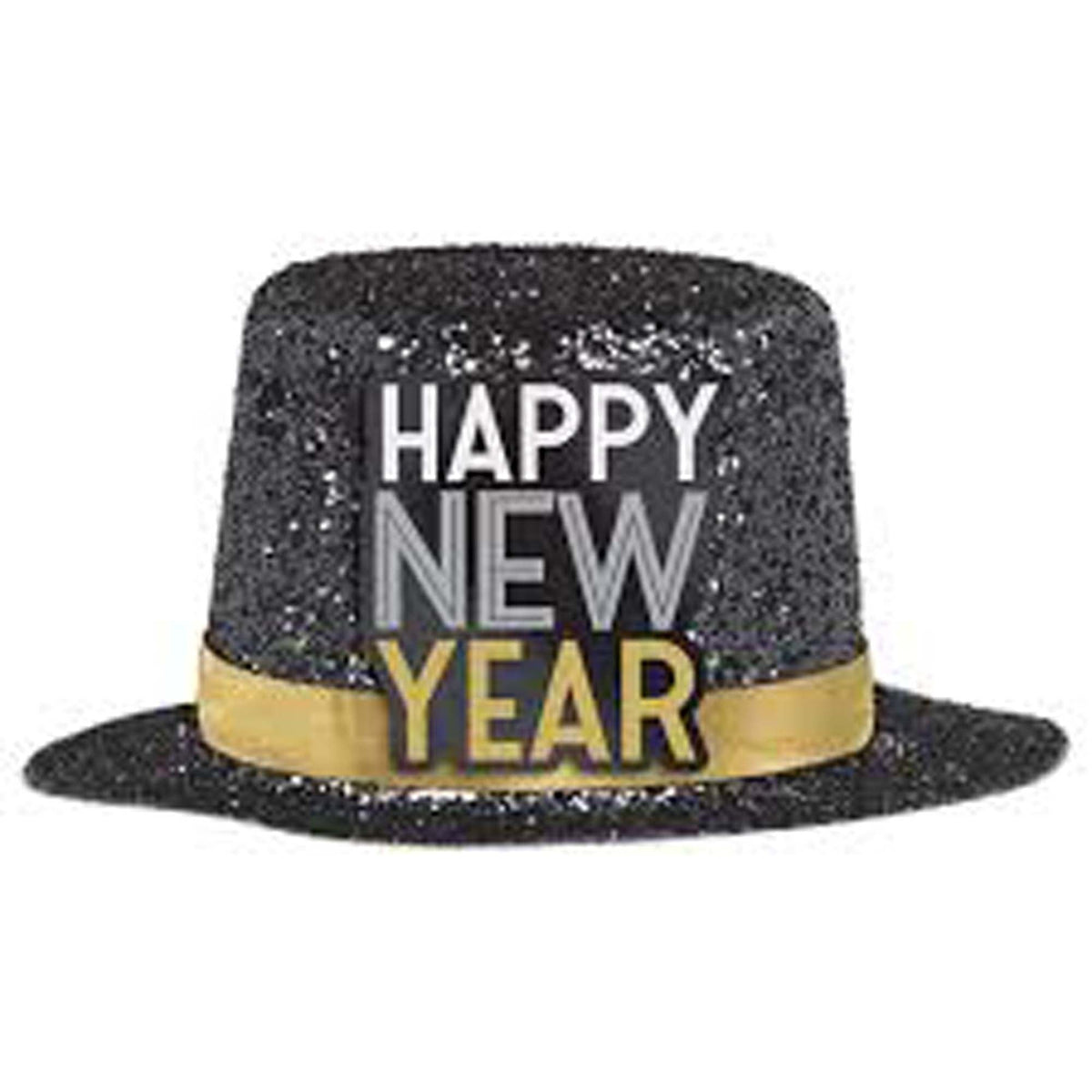 PARTY TIME MFG New Year Bonne Année black top hat with silver band 010372107498