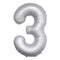 PARTYGRAM Balloons Frosty White Number 3 Foil Balloon, Matte Finish, 34 Inches, 1 Count 810077658178