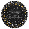 PARTYGRAM Balloons Happy Birthday Round Foil Balloon, Black, Gold and Silver, 18 Inches, 1 Count 810120716459