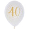 SANTEX Age Specific Birthday White and Gold 40th Birthday Latex Balloons, 12 Inches, 6 Count 3660380050964