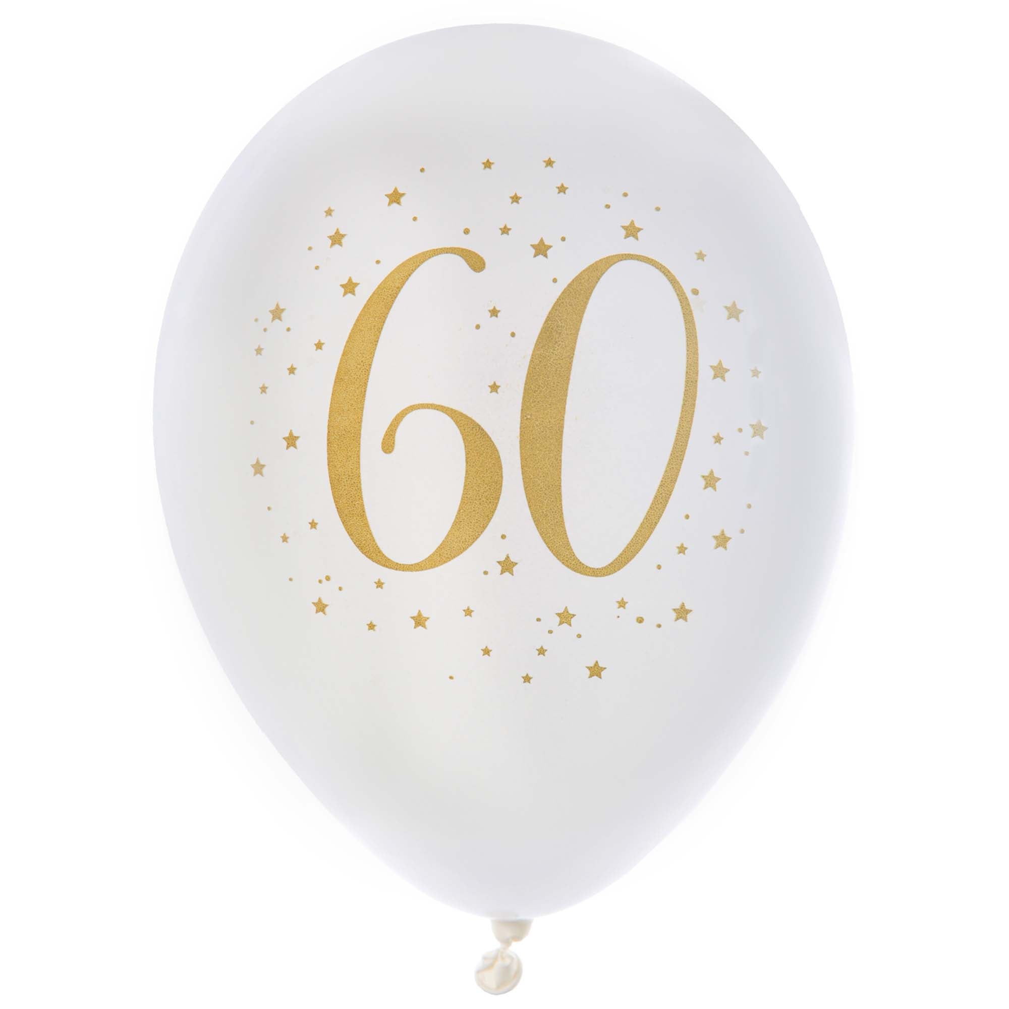 White and Gold 60th Birthday Latex Balloons, 12 Inches | Party Expert