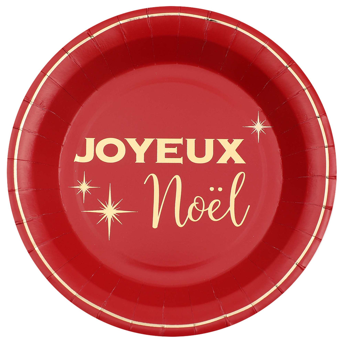 SANTEX Christmas Noël Chic Large Round Lunch Paper Plates, Red and Gold, 9 Inches, 10 Count