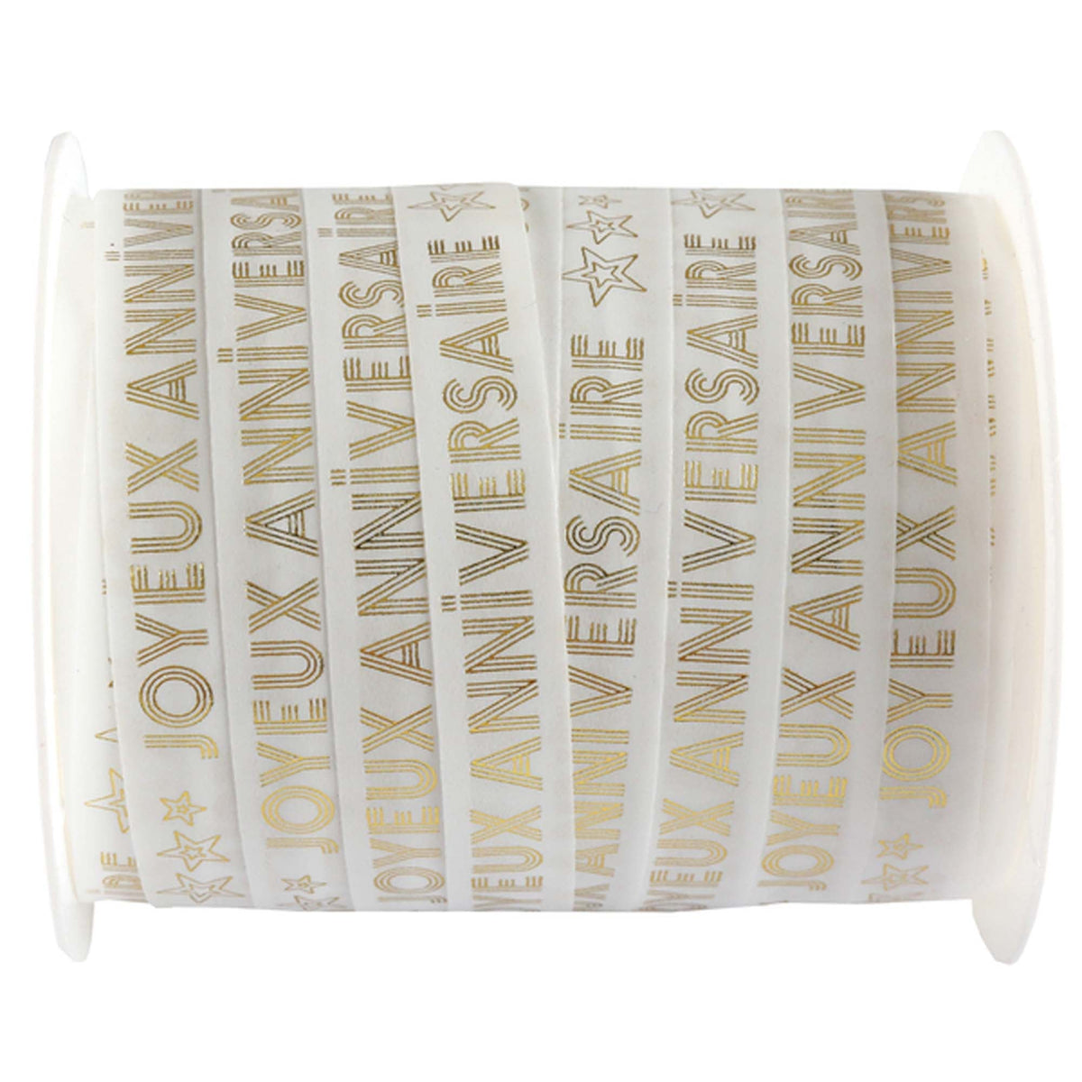 SANTEX General Birthday "Joyeux Anniversaire" Birthday Balloon Ribbon, White and Gold, 1 Count